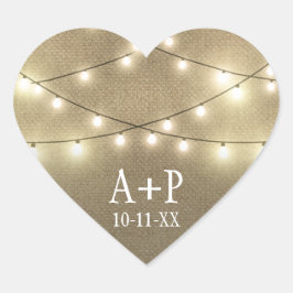 String Ljus Land Rustic Burlap Wedding Favands Hjärtformat Klistermärke