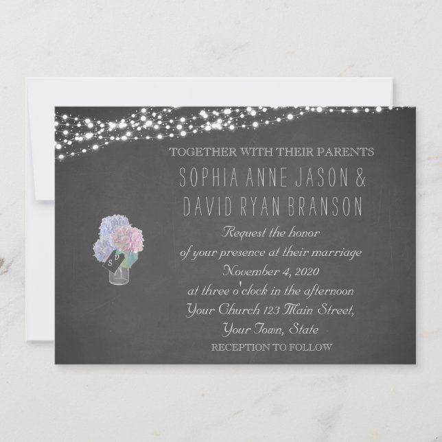 String Ljus Mason Burk Chalkboard bröllopsinbjudan Inbjudningar (Framsida)