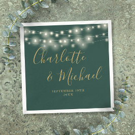 String Ljus Namnteckning Guld Script Grönt Bröllop Pappersservett