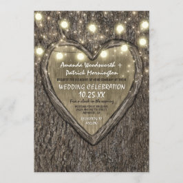 String Ljus + Oak Träd Bark bröllopsinbjudningar Inbjudningar