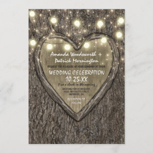 String Ljus + Oak Träd Bark bröllopsinbjudningar Inbjudningar