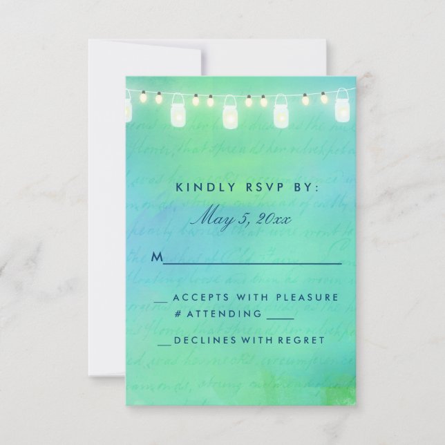 String ljus och Mason burk i blå grönt OSA Kort (Framsida)