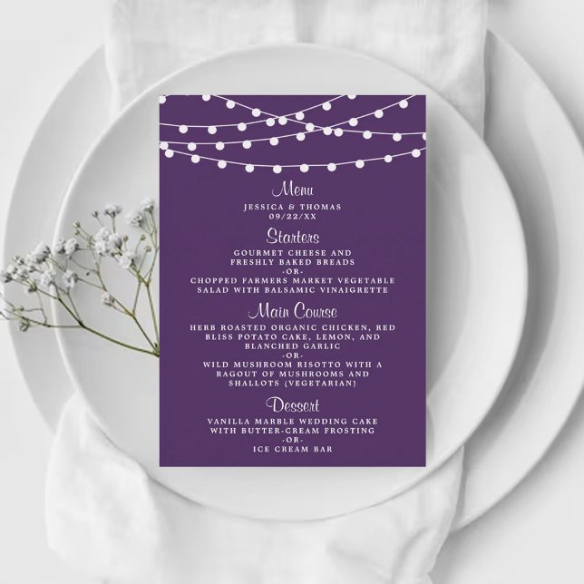 String Ljus on Lila Bröllop Collection Meny (Skapare uppladdad)