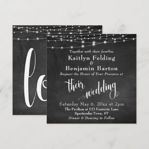 String Ljus på Chalkboard Typography Bröllop Inbjudningar