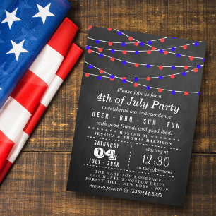 String Ljus på kalktavla 4 juli Party Inbjudningar