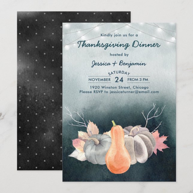 String Ljus Pumpkin Harvest Thanksgiving Dinner Inbjudningar (Fram/baksida)