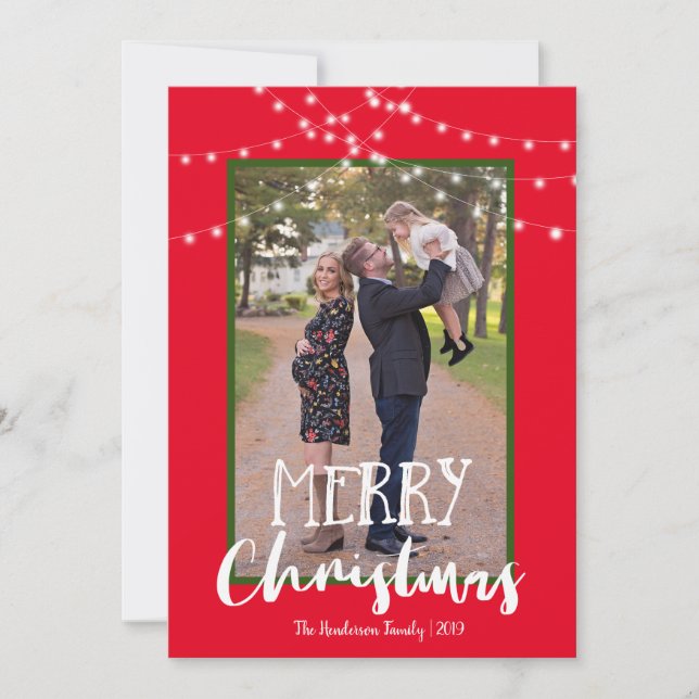 String Ljus Red and Grönt Photo God jul Julkort (Framsida)