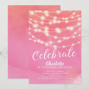 String Ljus Rosa Sweet 16:e födelsedagsinbjudan Inbjudningar