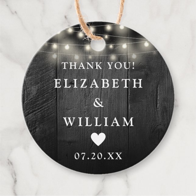String Ljus Rustic Black Wood Barn Bröllop Gåvor Etiketter (Framsida)