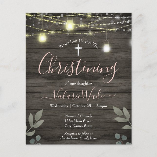String Ljus Rustic Christening Budget Flyer (Framsidan)