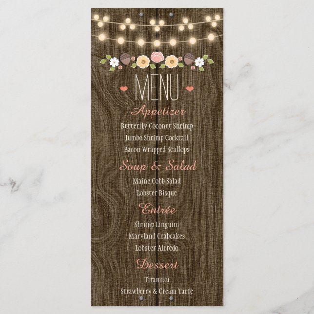  String Ljus Rustic Fall Wedding Menu Meny (Framsida)
