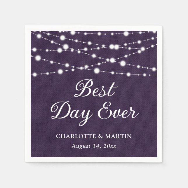 String Ljus Rustic Lila Burlap Bröllop Pappersservett (Framsidan)
