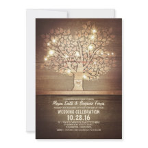String ljus & rustic träd bröllopsinbjudningar