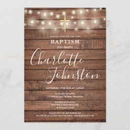 String Ljus Rustic Wood Baptism Christening Inbjudningar