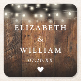 String Ljus Rustic Wood Boho Barn Bröllop Underlägg Papper Kvadrat