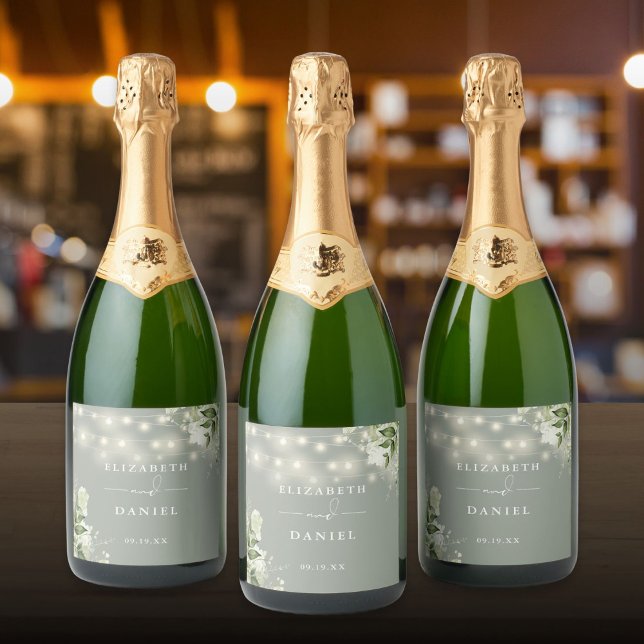 String Ljus Sage Grönt Blommigt Greenery Bröllop (String Lights Sage Green Floral Greenery Wedding Sparkling Wine Lab)