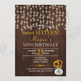 String ljus solblommor chic rustik sweet sixteen inbjudningar