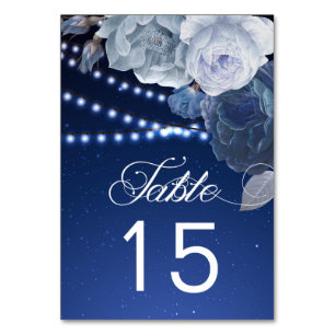 String ljus stjärnor Blue Elegant bröllop Bordsnummer