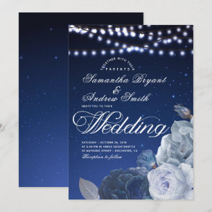 String ljus stjärnor Blue Elegant bröllop Inbjudningar