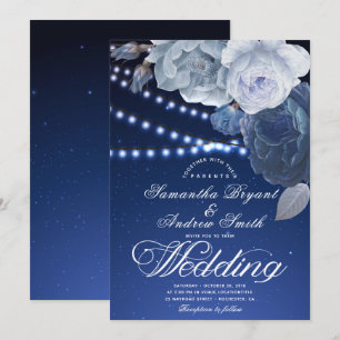 String ljus stjärnor Blue Elegant bröllop Inbjudningar