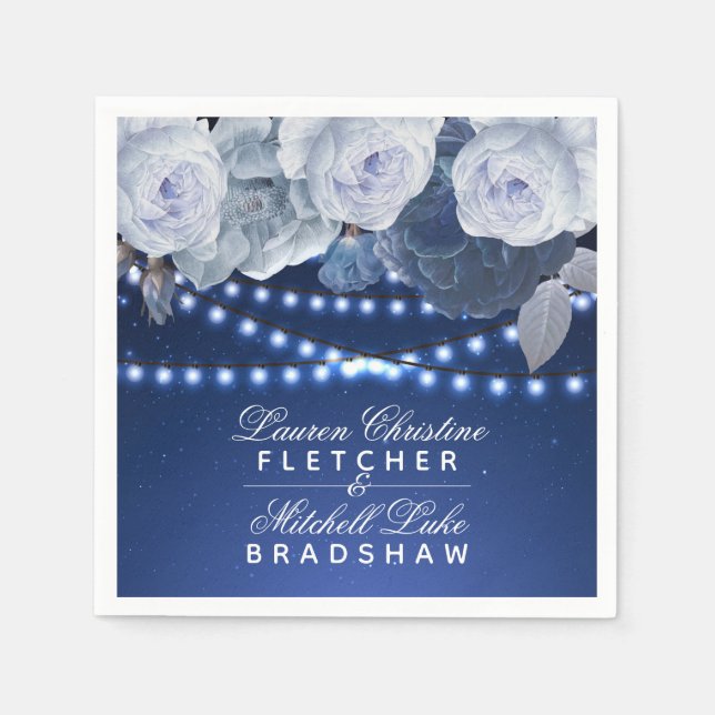 String ljus stjärnor Blue Elegant bröllop Pappersservett (Framsidan)