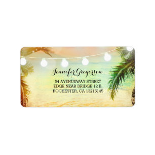 String Ljus Sunset Beach Wedding Adressetikett