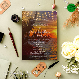 String Ljus Tropical Handflatan Träd Beach Wedding Inbjudningar