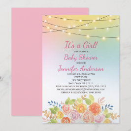 String Ljus Watercolor Blommigt Girl Baby Shower Inbjudningar