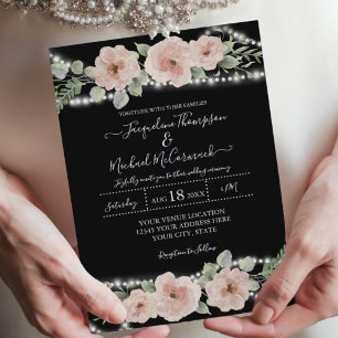 String Ljus Watercolor Blommigt Ro Black Bröllop Inbjudningar