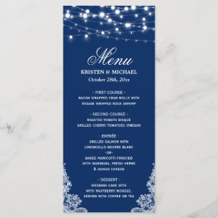 String Ljus White Snöre Navy Blue Bröllop Menu Meny