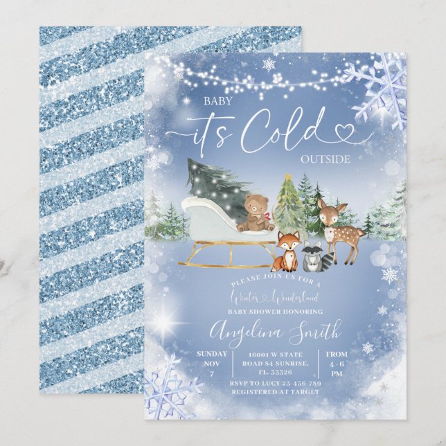 String Ljus White Snowflake Träd Baby Shower in Inbjudningar (Fram/baksida)