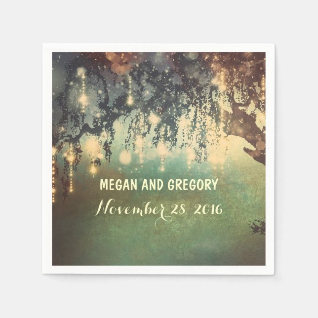 String Ljus Willow Träd Grenar Bröllop Pappersservett (Framsidan)