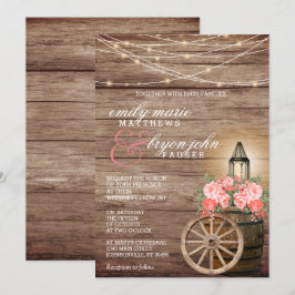 String Ljus, Wood Barrel och Coral Flowers Inbjudningar