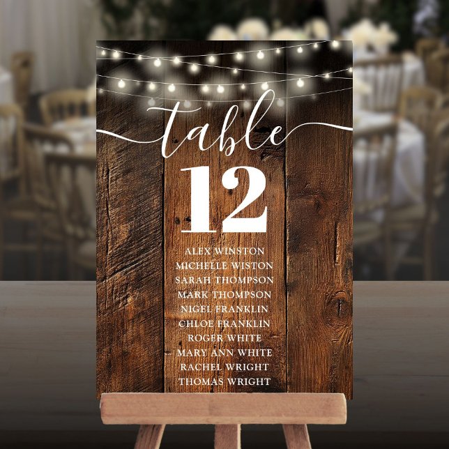 String Ljus Wood Bordsnummer Sittschema (String Lights Wood Table Number Seating Chart)