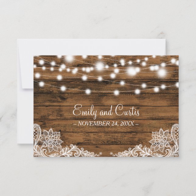 String Ljus Wood och Snöre Wedding Favor Tack Kort (Framsida)