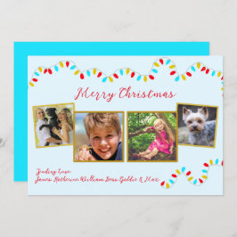 String of Lights Blue Christmas Four Photo Julkort