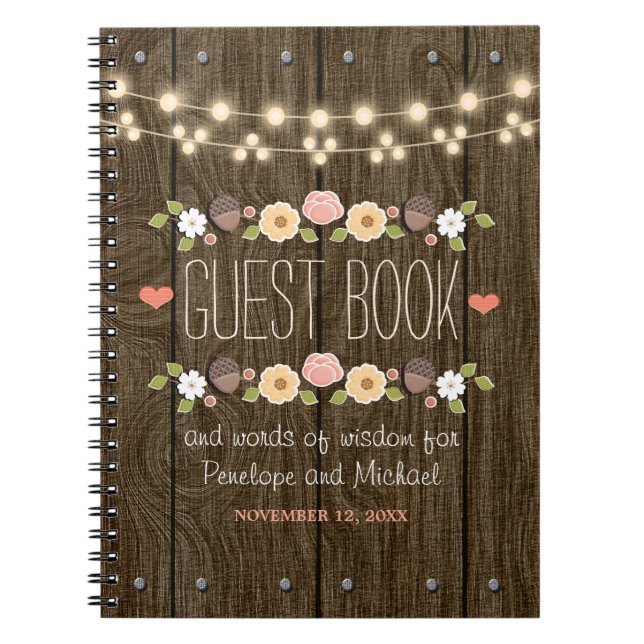 String of Ljus Rustic Fall Wedding Guest Anteckningsbok Med Spiral (Framsidan)