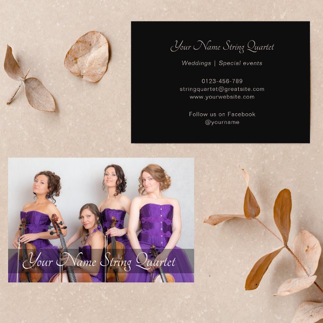 String Quartet Photo Template Musician Black Visitkort (Skapare uppladdad)