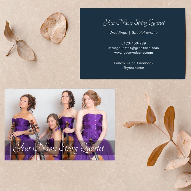 String Quartet Photo Template Musician Navy Blue Visitkort (Skapare uppladdad)