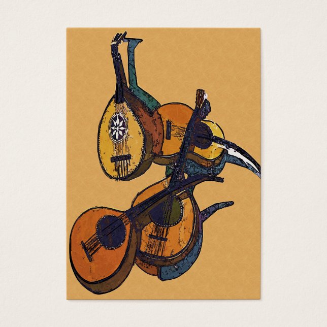 Stringade musikinstrument visitkort (Framsidan)