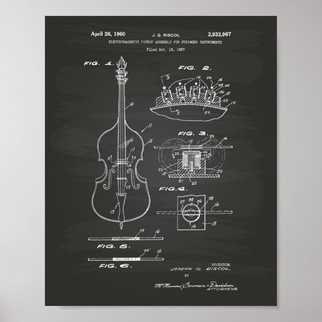 Stringed Instruments 1960 Patent Art Chalkboard Poster (Framsidan)