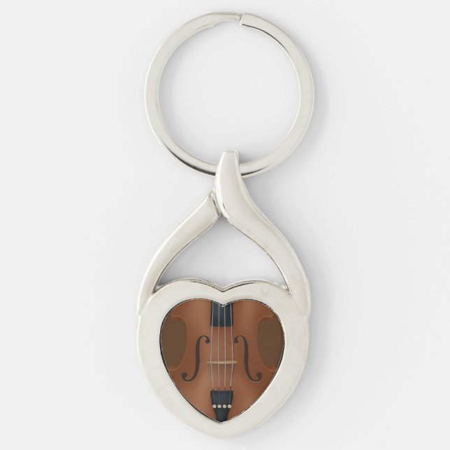 Stringed Musical Instrument Cello Violin Viola Twisted Heart Silverfärgad Nyckelring (Framsidan)