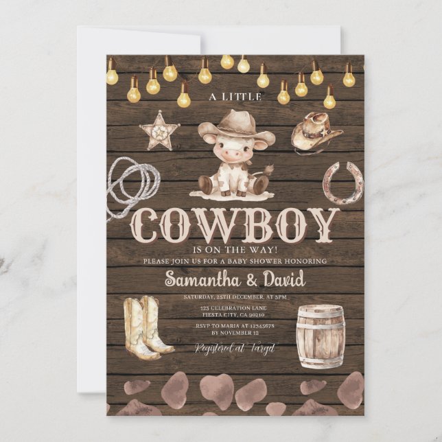 Stringlight Cowboy är på väg Baby Shower  Inbjudningar (Framsida)