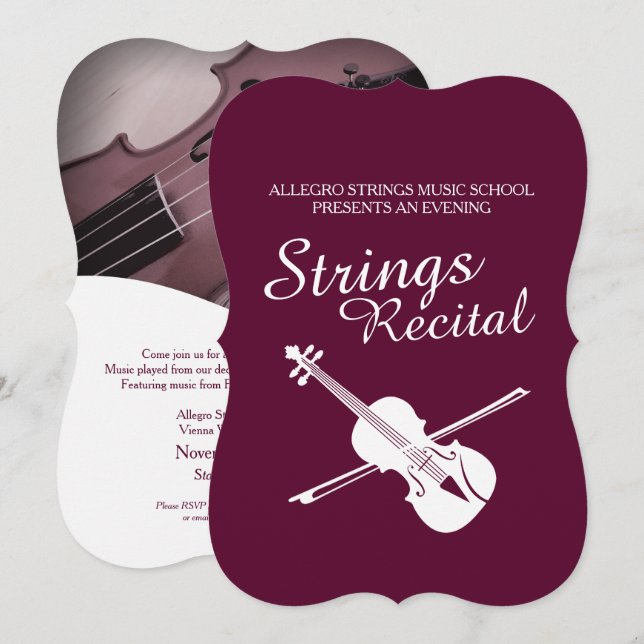 Strings, skäl violin, klassisk musikinbjudan inbjudningar (Fram/baksida)