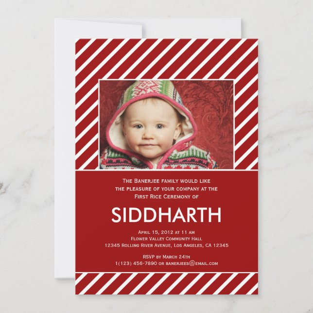 Stripe Annaprashan (första Riset) i Red Investigat Inbjudningar (Framsida)