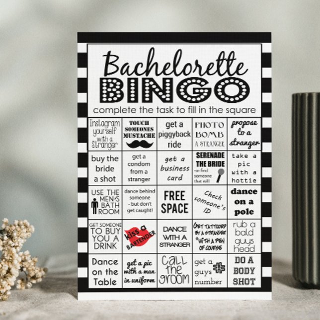 Stripe Bachelorette Bingo, Party Game, Challenge Inbjudningar (Skapare uppladdad)
