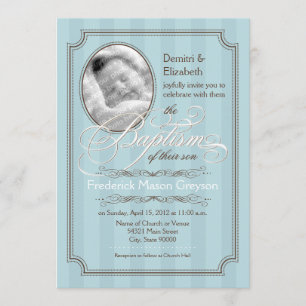 Stripe Baptism-inbjudan (Blek Blue) Inbjudningar