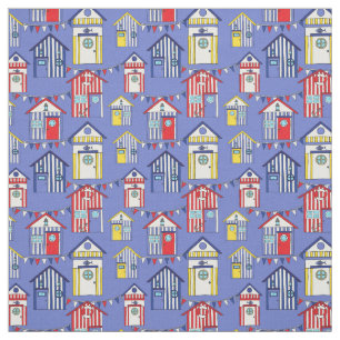 Stripe Beach Hut Mönster i Red Blue and Gult Tyg
