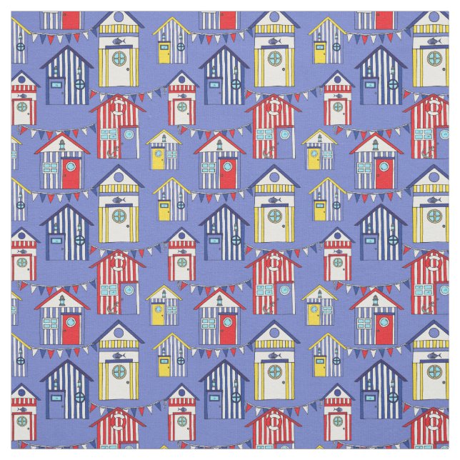 Stripe Beach Hut Mönster i Red Blue and Gult Tyg (Provkarta)