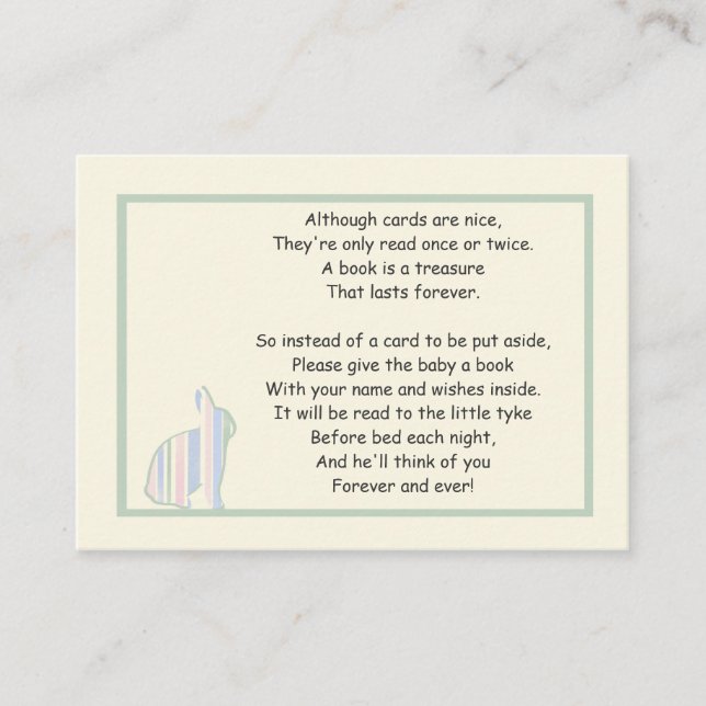 Stripe Bunny Baby Shower Bok Dikt - infoga kort (Framsida)